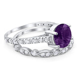 Two Piece Round Natural Stone Bridal Ring