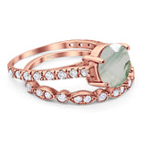 Two Piece Round Natural Stone Bridal Ring