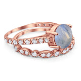 Two Piece Round Natural Stone Bridal Ring