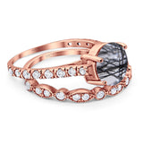 Two Piece Round Natural Stone Bridal Ring