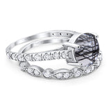 Two Piece Round Natural Stone Bridal Ring