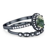 Two Piece Oval Natural Stone Bridal Ring
