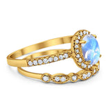 Two Piece Oval Natural Stone Bridal Ring