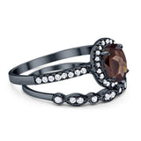 Two Piece Oval Natural Stone Bridal Ring