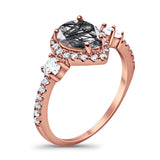 Art Deco Pear Natural Stone Trio Ring