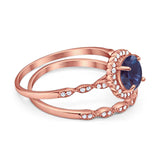 Two Piece Round Natural Stone Flower Ring