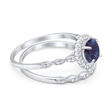 Two Piece Round Natural Stone Flower Ring