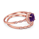 Two Piece Round Natural Stone Flower Ring