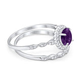 Two Piece Round Natural Stone Flower Ring