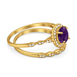 Two Piece Round Natural Stone Flower Ring