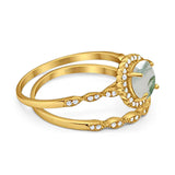 Two Piece Round Natural Stone Flower Ring