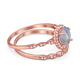 Two Piece Round Natural Stone Flower Ring