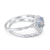 Two Piece Round Natural Stone Flower Ring