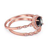 Two Piece Round Natural Stone Flower Ring