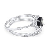 Two Piece Round Natural Stone Flower Ring