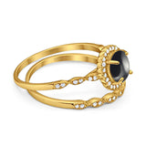 Two Piece Round Natural Stone Flower Ring