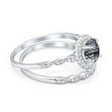 Two Piece Round Natural Stone Flower Ring