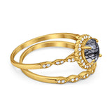 Two Piece Round Natural Stone Flower Ring