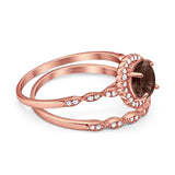 Two Piece Round Natural Stone Flower Ring