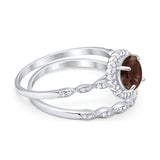 Two Piece Round Natural Stone Flower Ring