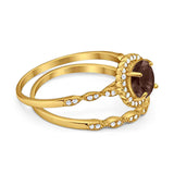 Two Piece Round Natural Stone Flower Ring