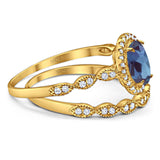 Two Piece Oval Natural Stone Bridal Ring
