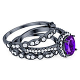 Oval Natural Stone Three Piece Ring