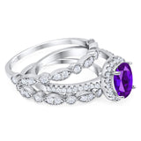 Oval Natural Stone Three Piece Ring