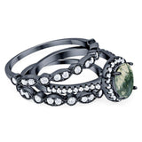 Oval Natural Stone Three Piece Ring