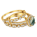 Oval Natural Stone Three Piece Ring