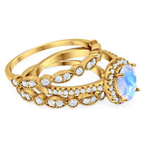 Oval Natural Stone Three Piece Ring