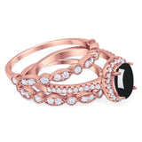 Oval Natural Stone Three Piece Ring