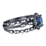 Three Piece Oval Natural Stone Floral Ring