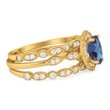 Three Piece Oval Natural Stone Floral Ring