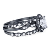 Three Piece Oval Natural Stone Floral Ring