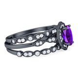 Three Piece Oval Natural Stone Floral Ring