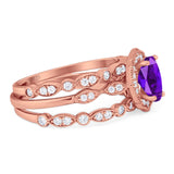 Three Piece Oval Natural Stone Floral Ring