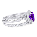 Three Piece Oval Natural Stone Floral Ring