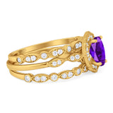 Three Piece Oval Natural Stone Floral Ring