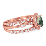 Three Piece Oval Natural Stone Floral Ring
