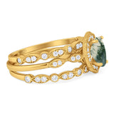 Three Piece Oval Natural Stone Floral Ring
