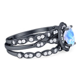 Three Piece Oval Natural Stone Floral Ring