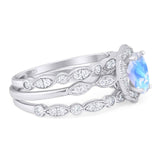 Three Piece Oval Natural Stone Floral Ring