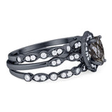 Three Piece Oval Natural Stone Floral Ring