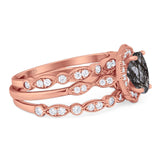 Three Piece Oval Natural Stone Floral Ring