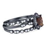 Three Piece Oval Natural Stone Floral Ring
