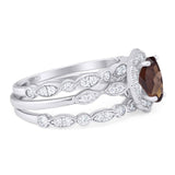 Three Piece Oval Natural Stone Floral Ring