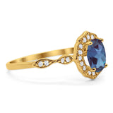 Art Deco Oval Natural Stone Flower Ring