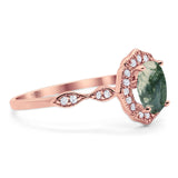 Art Deco Oval Natural Stone Flower Ring