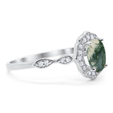 Art Deco Oval Natural Stone Flower Ring